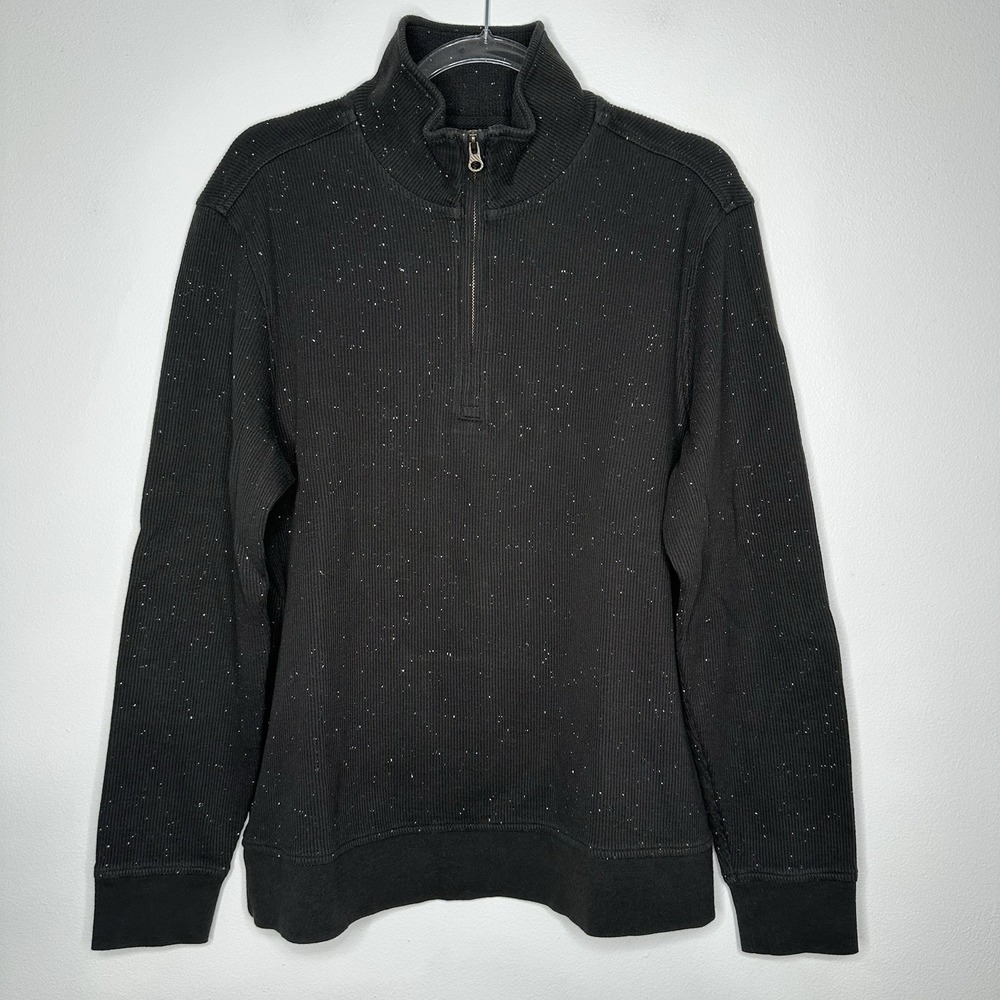 Billy Reid Donegal Qtr Zip Pullover Sweater Black Speckled‎ Ribbed Large